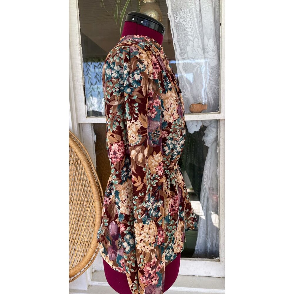 Vintage 1970s Floral Womens Belted Blouse Disco Size M - Picture 6 of 15